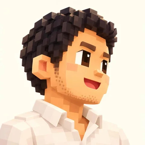 ソラたちと同じブロックの絵柄で描いた代表。短い黒髪に白いシャツで、右を向いて笑っている